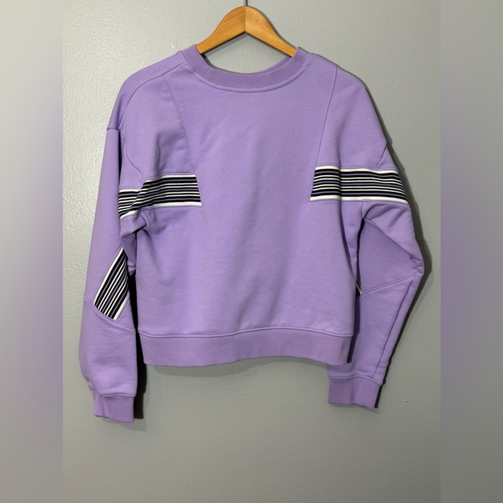 Peloton Purple Crewneck Stripe Pullover Sweatshirt | Large - Picture 4 of 5